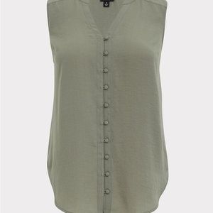 HARPER GAUZE BUTTON-FRONT SLEEVELESS BLOUSE - Agave Green